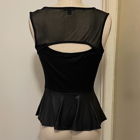 Mesh Trim Faux Leather Peplum Top - Picture 3 of 5